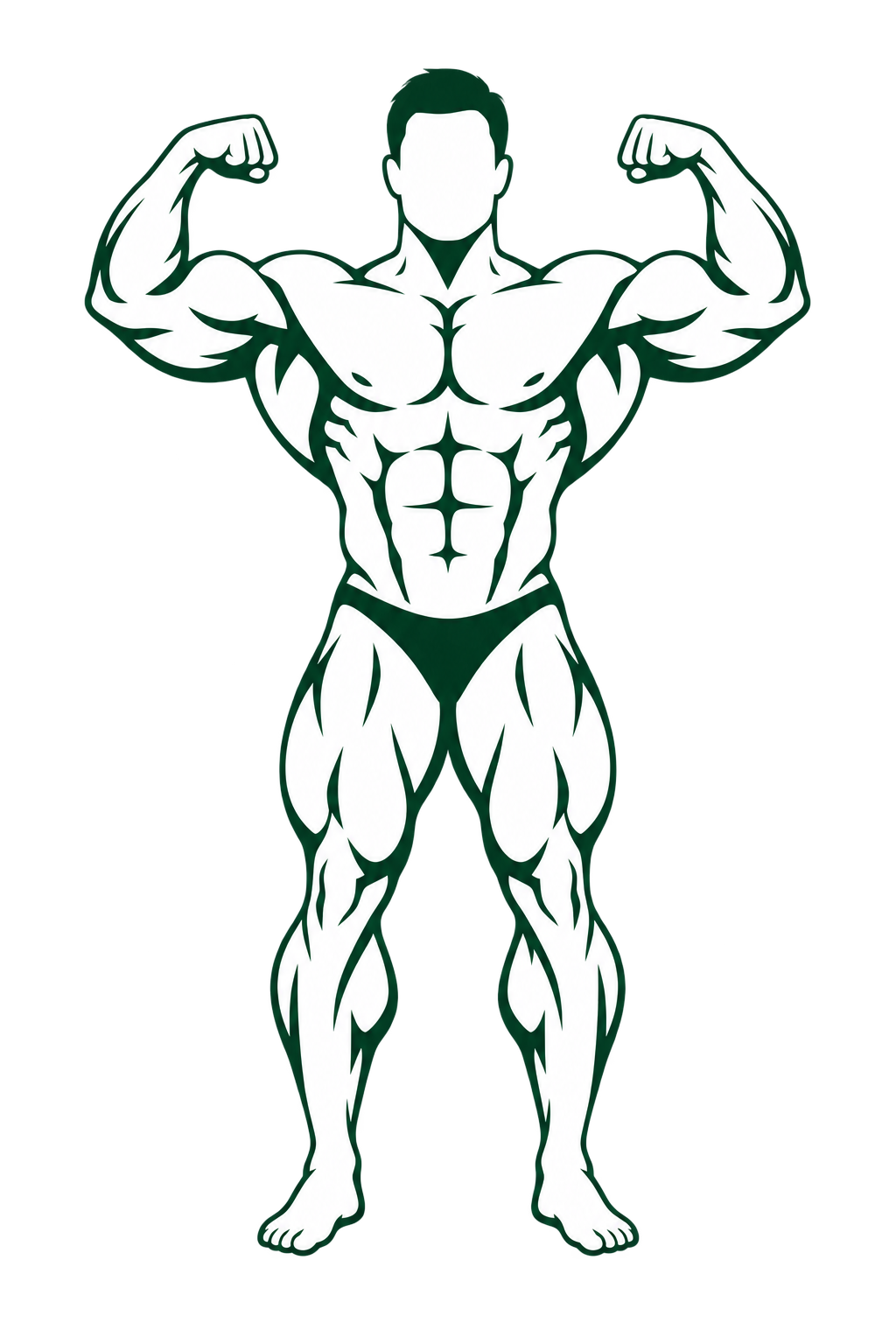 White and forest-green bodybuilder silhouette in a double-biceps pose